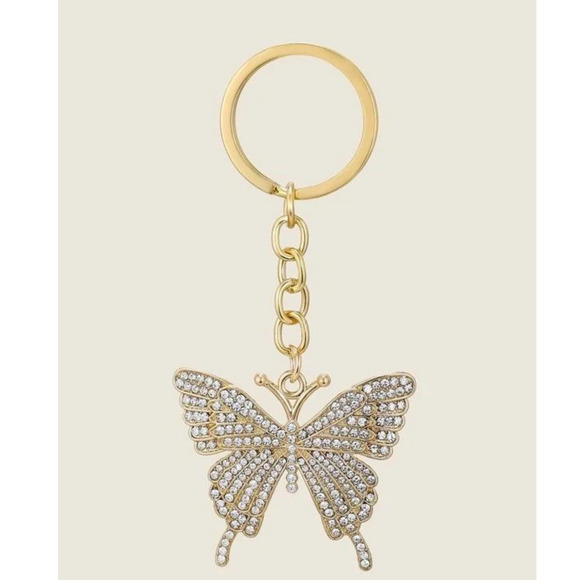 Rhinestone Butterfly Keychain Keyring Gold Link Butterfly Charm Pendant Keys - Picture 10 of 14